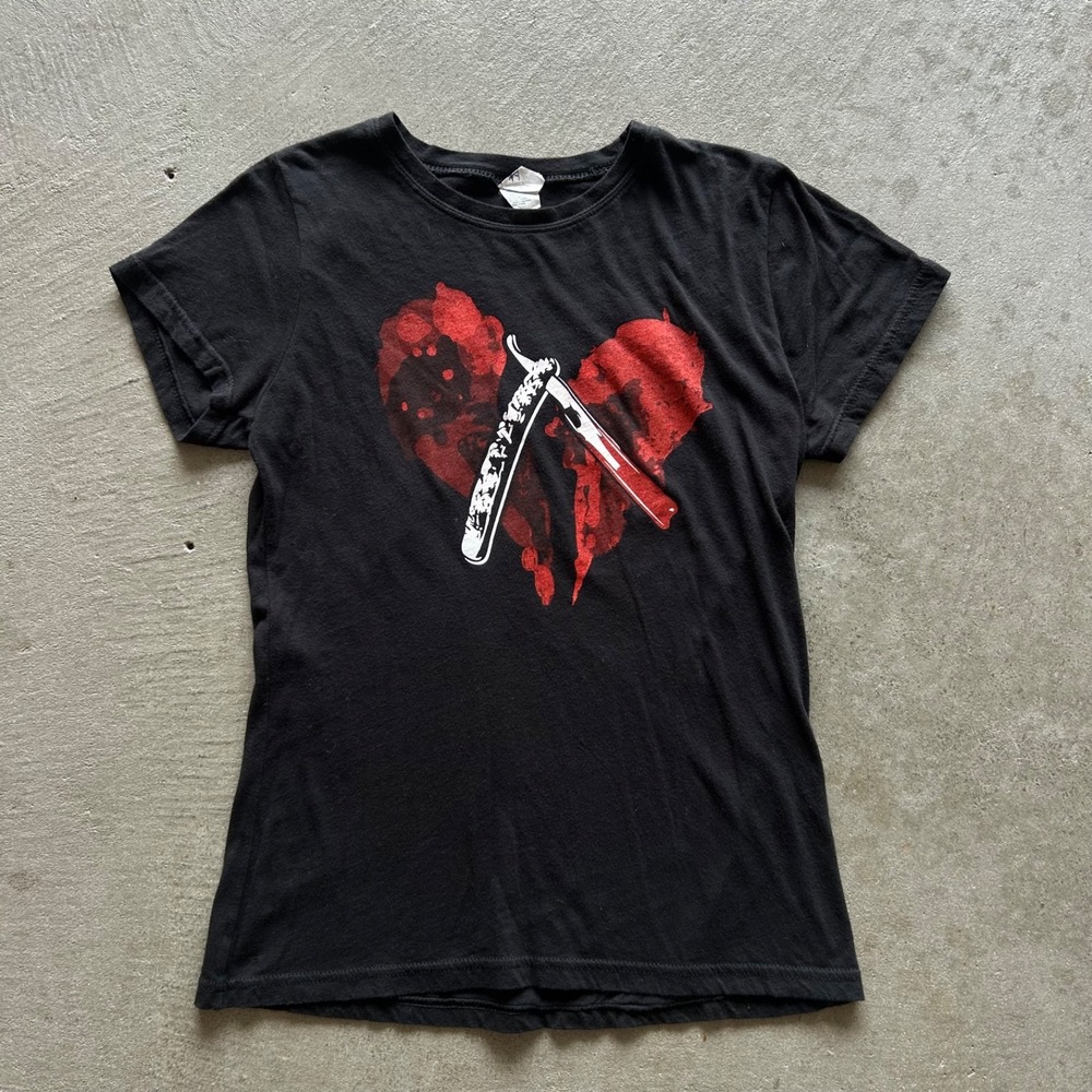 Vintage Sweeney Todd Shirt Womens Large Black 2007 Movie Promo Straight Razor